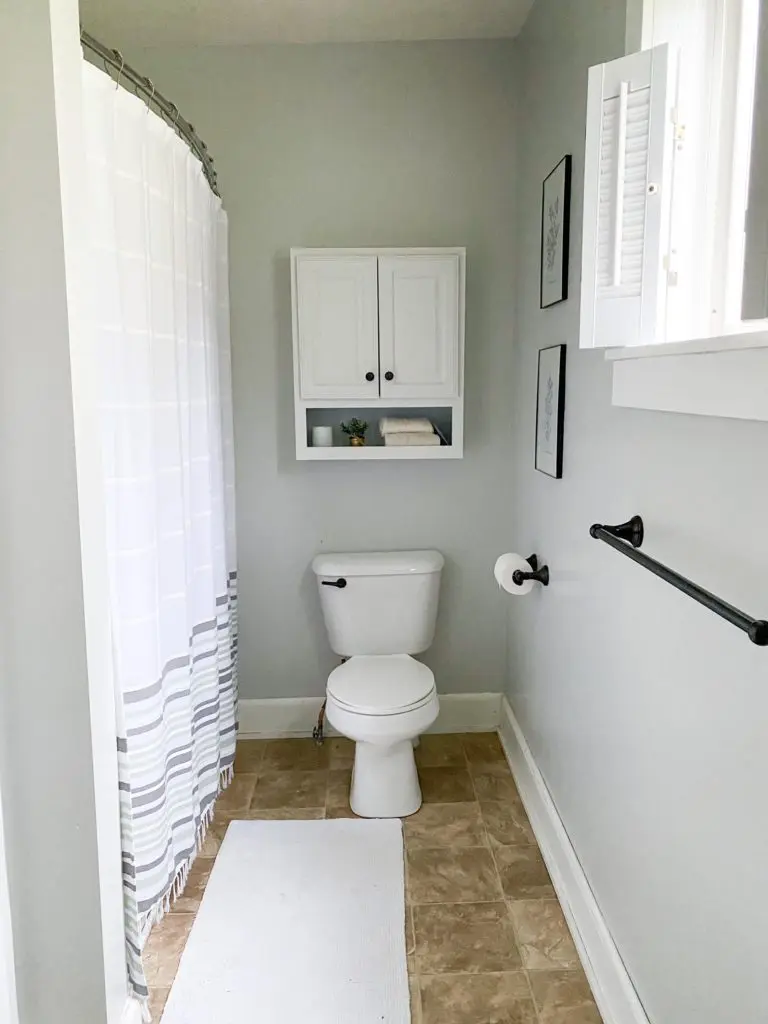 gray bathroom white accents farmhouse bathroom
