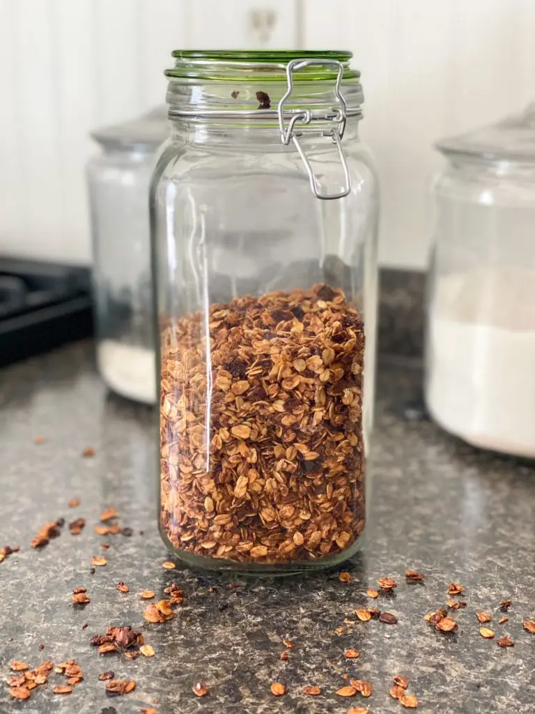 homemade granole in a glass jar