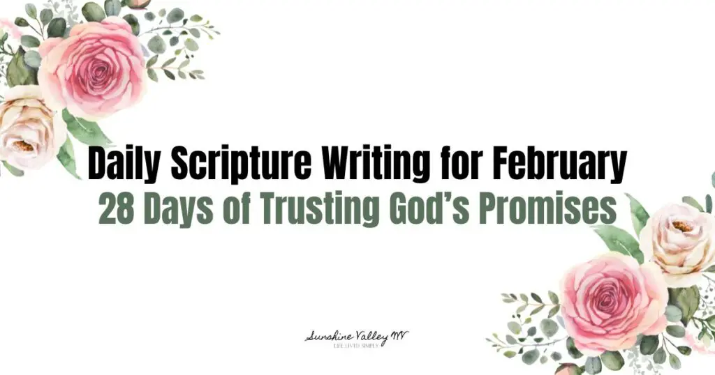 Graphic with pink roses for Daily Scripture Writing for February